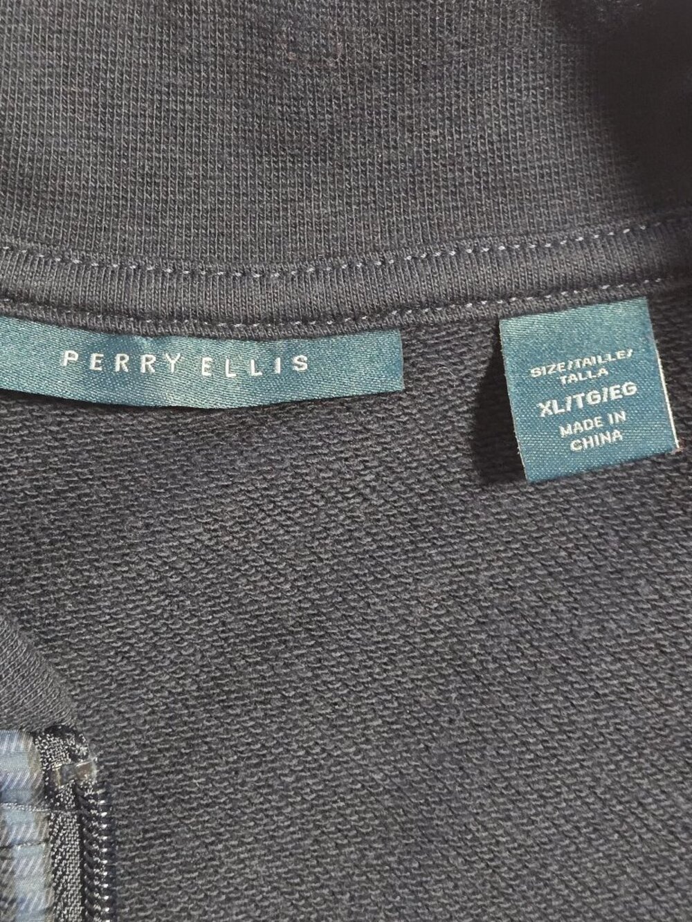 Perry Ellis Men Mixed Media Quilted Jacket Bomber Dark Sapphire Full Zip Size XL - Picture 3 of 8